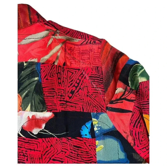 Chicos Silk Blazer Red Black Color Block Floral Tropical Lined Size 1 Small 4/6 - Picture 6 of 6